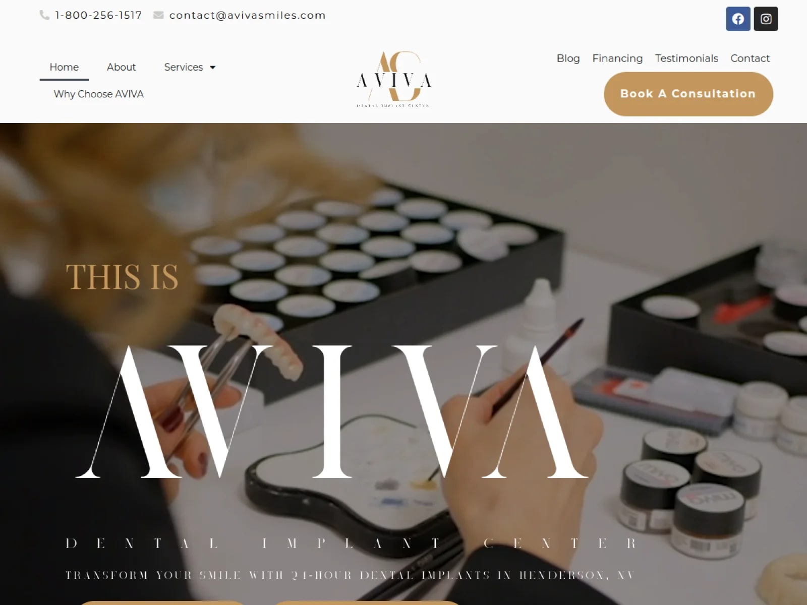 Desktop preview of the AVIVA Smiles dental implant centre WordPress website